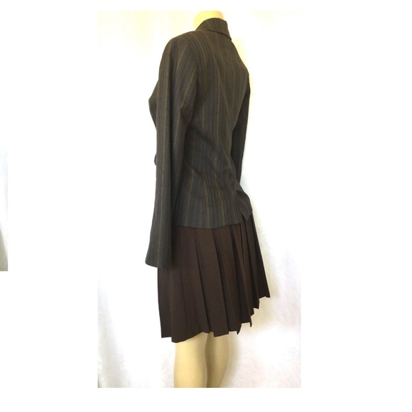 Yumi Mazao 2 pc Skirt Suit Set Blazer Brown Stripe - Picture 3 of 8